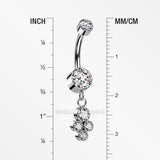 Detail View 1 of Implant Grade Titanium Sparkle Dangle Cluster Internally Threaded Belly Ring-Clear Gem