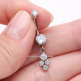 Detail View 3 of Implant Grade Titanium Sparkle Dangle Cluster Internally Threaded Belly Ring-Clear Gem