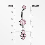 Detail View 1 of Implant Grade Titanium Sparkle Dangle Cluster Internally Threaded Belly Ring-Pink