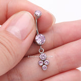 Detail View 3 of Implant Grade Titanium Sparkle Dangle Cluster Internally Threaded Belly Ring-Pink