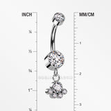 Detail View 1 of Implant Grade Titanium Sparkle Dangle Array Internally Threaded Belly Ring-Clear Gem