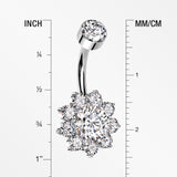 Detail View 1 of Implant Grade Titanium Brilliant Sparkle Flower Internally Threaded Belly Ring-Clear Gem