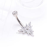 Detail View 2 of Implant Grade Titanium Marquise Bloom Sparkle Flower Internally Threaded Belly Ring-Clear Gem