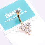 Detail View 4 of Implant Grade Titanium Golden Marquise Bloom Sparkle Flower Internally Threaded Belly Ring-Clear Gem