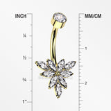 Detail View 1 of Implant Grade Titanium Golden Marquise Bloom Sparkle Flower Internally Threaded Belly Ring-Clear Gem