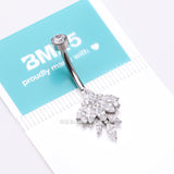 Detail View 4 of Implant Grade Titanium Marquise Leaflet Sparkle Internally Threaded Belly Ring-Clear Gem
