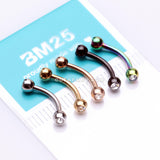 5 Pcs Pack of Assorted Color Plated Gem Ball Steel Curved Barbells