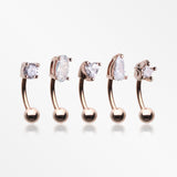 5 Pcs Pack of Assorted Gemstone Prong Set Top Rose Gold Curved Barbells-Clear Gem