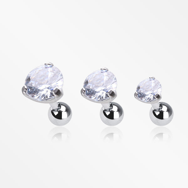 3 Pcs of Sparkle Round Gem Tri-Prong Cartilage Tragus Barbell Earring Package-Clear Gem