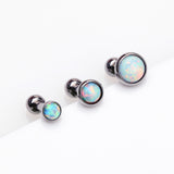 3 Pcs of Assorted Size Fire Opal Top Cartilage Tragus Barbell Stud Pack-White Opal