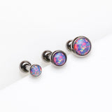 3 Pcs of Assorted Size Fire Opal Top Cartilage Tragus Barbell Stud Pack-Purple Opal