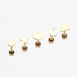 5 Pcs Pack of Golden Assorted Shapes Cartilage Tragus Barbell Earrings