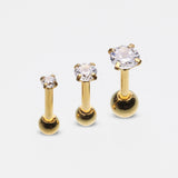 3 Pcs Pack of Golden Assorted Prong Set Gems Cartilage Tragus Barbell Earrings-Clear Gem