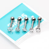 5 Pcs Pack of Assorted Prong Set Gem Shapes Cartilage Tragus Barbell Earrings-Clear Gem