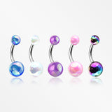 5 Pcs of Assorted Color Aurora Coated Ball Belly Button Ring Package