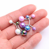 Detail View 2 of 5 Pcs of Assorted Color Aurora Coated Ball Belly Button Ring Package