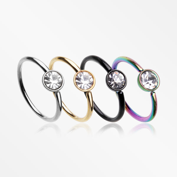 4 Pcs Pack of Assorted Color Plated Press-Fit Gem Bendable Hoop Rings