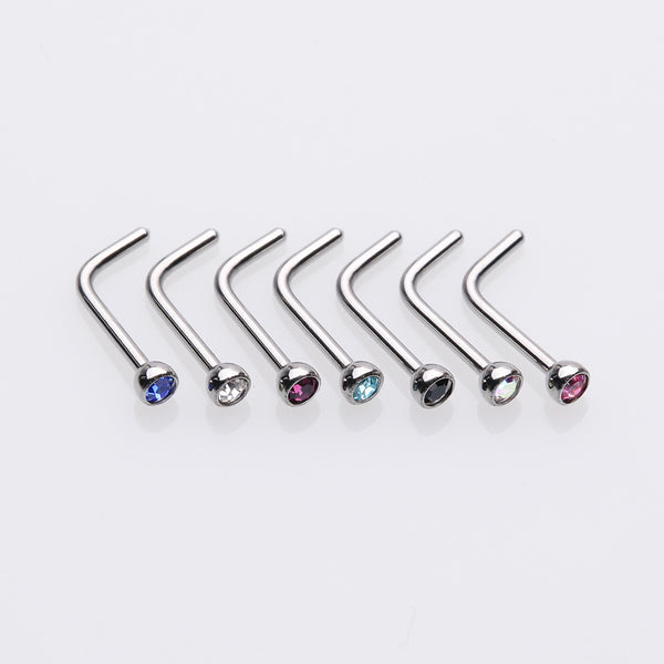 7 Pcs of Assorted Gem Ball L-Shaped Nose Ring Pack