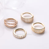 Detail View 1 of 4 Pcs of Assorted Golden Multi-Gem Lined Bendable Hoop Ring Package-Clear Gem