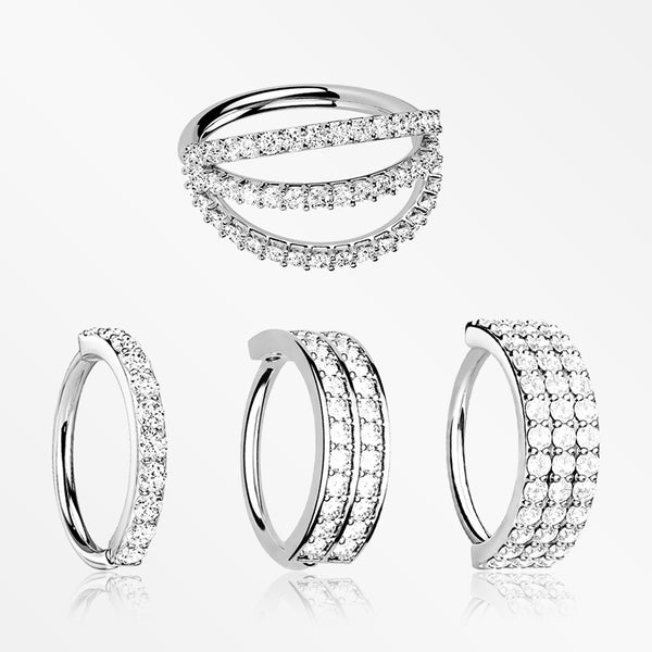 4 Pcs of Assorted Multi-Gem Lined Bendable Hoop Ring Package-Clear Gem