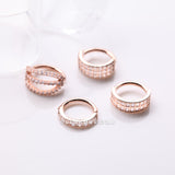 Detail View 1 of 4 Pcs of Assorted Rose Gold Multi-Gem Lined Bendable Hoop Ring Package-Clear Gem