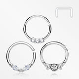 3 Pcs of Assorted Dainty Gem Bendable Hoop Ring with Clear Retainer Package-Clear Gem