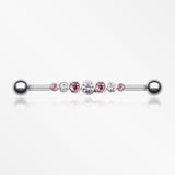 Dazzling Gem Row Industrial Barbell-Clear/Pink