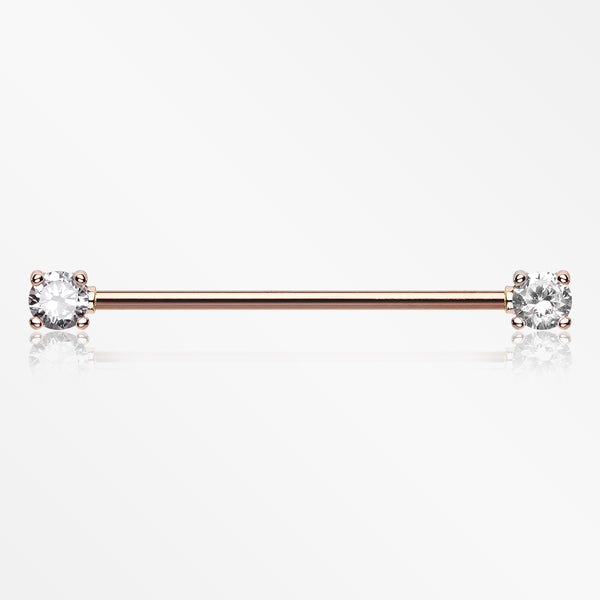 Rose Gold Dainty Sparkles Industrial Barbell-Clear