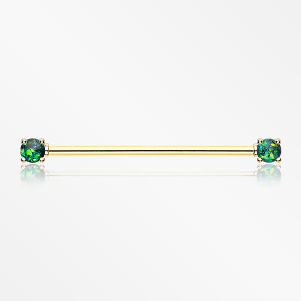 Golden Opal Sparkle Prong Industrial Barbell-Black