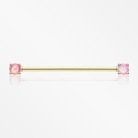 Golden Opal Sparkle Prong Industrial Barbell-Pink