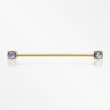 Golden Opal Sparkle Prong Industrial Barbell-Purple
