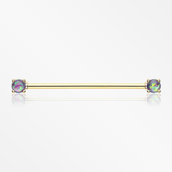 Golden Opal Sparkle Prong Industrial Barbell-Purple