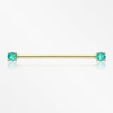 Golden Opal Sparkle Prong Industrial Barbell-Teal