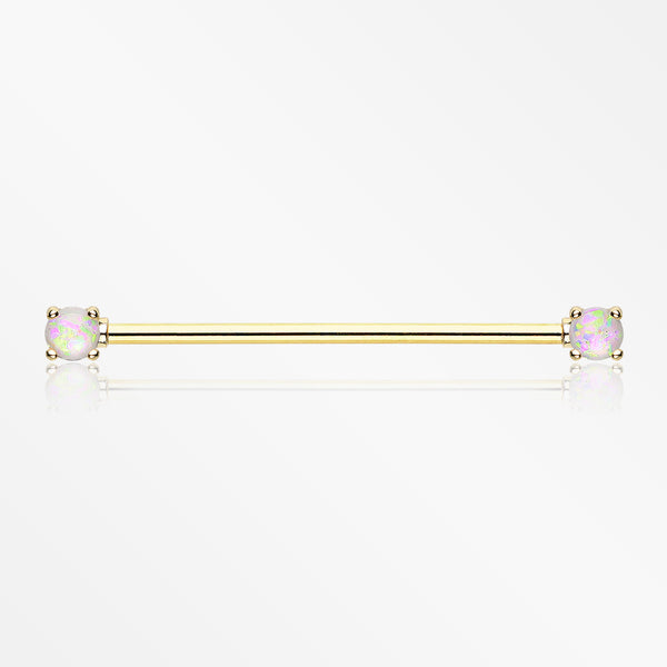 Golden Opal Sparkle Prong Industrial Barbell-White