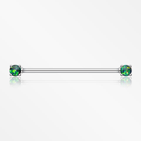 Opal Sparkle Prong Industrial Barbell-Black