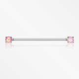 Opal Sparkle Prong Industrial Barbell-Pink