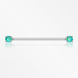 Opal Sparkle Prong Industrial Barbell-Teal