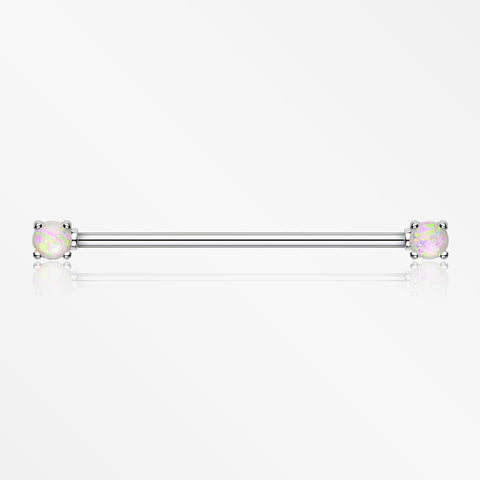Opal Sparkle Prong Industrial Barbell-White