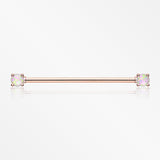 Rose Gold Opal Sparkle Prong Industrial Barbell-White