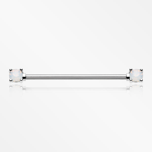 Opalite Gem Prong Industrial Barbell-White