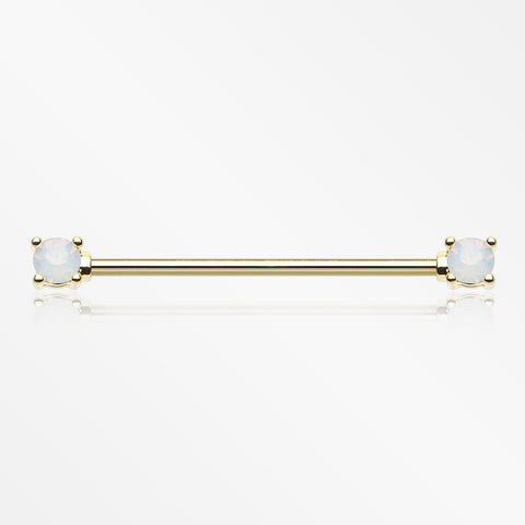 Golden Opalite Gem Prong Industrial Barbell-White