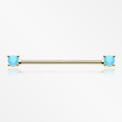 Golden Turquoise Bead Prong Industrial Barbell-Turquoise