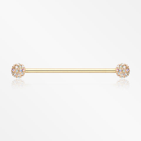 Golden Pave Sparkle Full Dome Industrial Barbell-Aurora Borealis