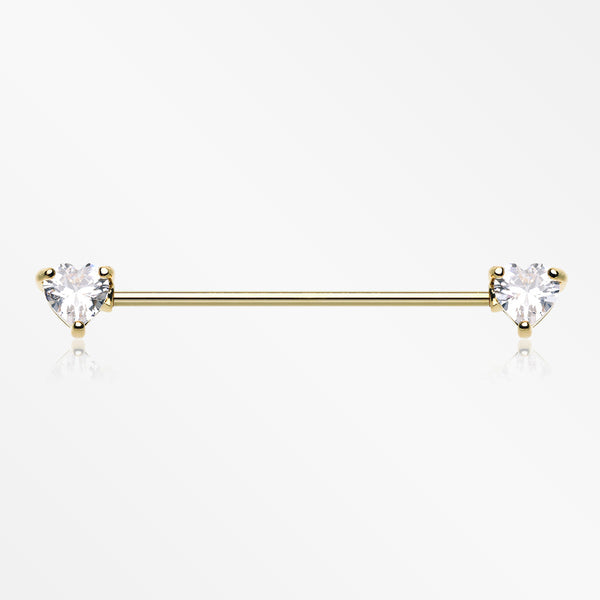 Golden Heart Sparkle Industrial Barbell-Clear
