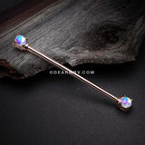 Rose Gold Iridescent Revo Double Prong Industrial Barbell