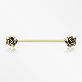 Golden Double Rose Flower Industrial Barbell-Gold