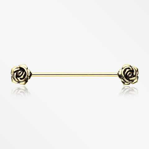 Golden Double Rose Flower Industrial Barbell-Gold
