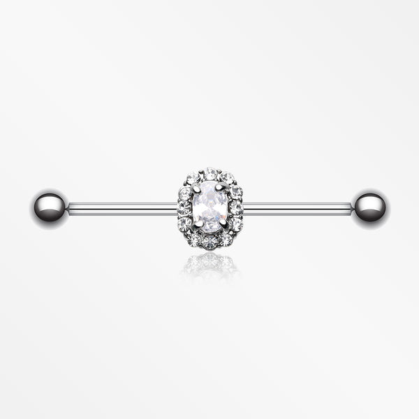 Grand Sparkle Prong Gem Industrial Barbell-Clear