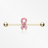 Golden Pink Sparkle Awareness Ribbon Industrial Barbell-Pink