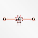 Rose Gold Luscious Flower Industrial Barbell-Clear/Pink